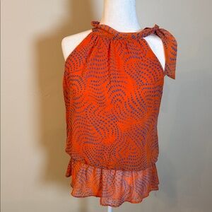 Lulu e. Bebe Women's Medium Orange/Blue Halter Style Shirt
